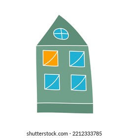 Green house with windows on a white background. Vector isolated image for use in web design or clipart