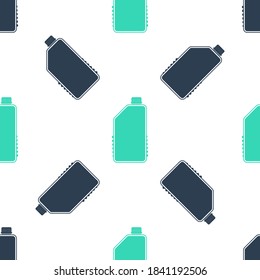 Green Household chemical  bottle icon isolated seamless pattern on white background. Liquid detergent or soap, stain remover, laundry bleach, bathroom or toilet cleaner. Vector.