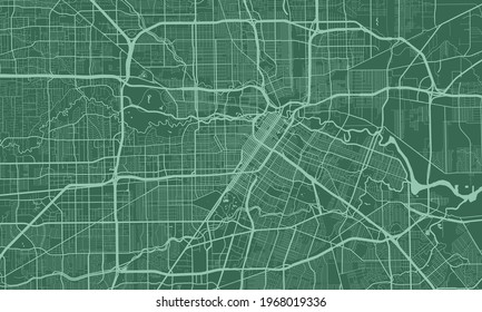 Green Houston city area vector background map, streets and water cartography illustration. Widescreen proportion, digital flat design streetmap.