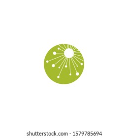 green hub network connection line icon isolated on white. Tech or technology logo. Server or central database button. System links symbol. Molecule shape. 