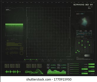Green HUD, GUI futuristic dashboard, good for scanning template or presentation. Abstract virtual graphic touch user interface. Sci-fi vector design set.  Interface for app. Vector illustration