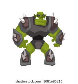 Green huge armored monster warrior creature character vector Illustration on a white background