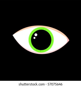 Green human eye in darkness - wide black pupil