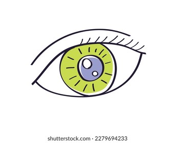 Green human eye with eyelashes doodle icon isolated vector illustration