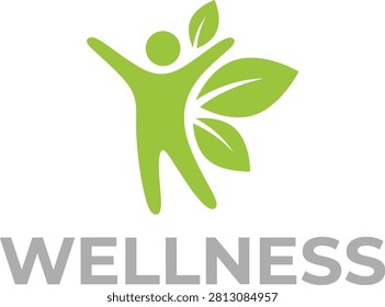 Green human figure logo icon with leaves representing health and wellness