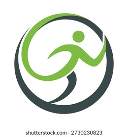 Green human figure running in circular motion logo design element icon