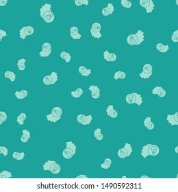 Green Human head with lamp bulb icon isolated seamless pattern on green background.  Vector Illustration