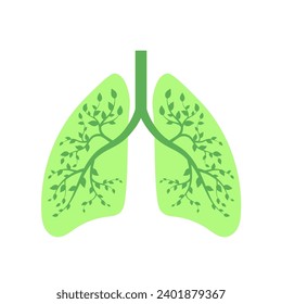 Green human lungs flat illustration. Clean air and health concept.