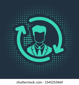 Green Human resources icon isolated on blue background. Concept of human resources management, professional staff research, head hunter job. Abstract circle random dots. Vector Illustration