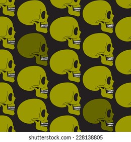 Green human skull seamless pattern in simple style, vector background