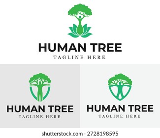 Árvore humana verde com slogan e variações branco