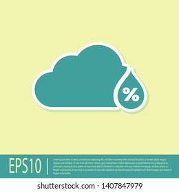 Green Humidity icon isolated on yellow background. Weather and meteorology, cloud, thermometer symbol. Vector Illustration