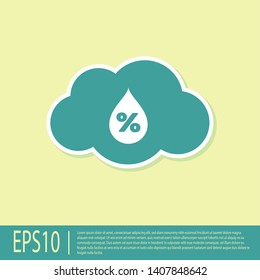 Green Humidity icon isolated on yellow background. Weather and meteorology, cloud, thermometer symbol. Vector Illustration