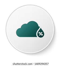 Green Humidity icon isolated on white background. Weather and meteorology, cloud, thermometer symbol. White circle button. Vector Illustration