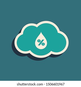 Green Humidity icon isolated on blue background. Weather and meteorology, cloud, thermometer symbol. Long shadow style. Vector Illustration