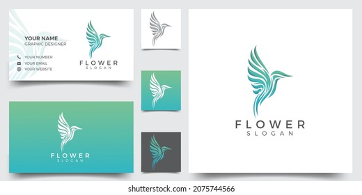 Green humming bird gradient logo design