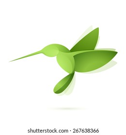 Green hummingbird in flight volume character logo icon symbol in vector