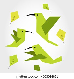 green hummingbirds, flat colorful concept