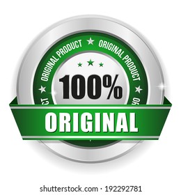 Green hundred percent original badge with ribbon on white background