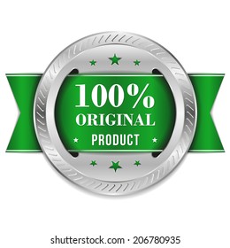Green hundred percent original badge on white background