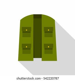 Green hunter vest icon. Flat illustration of green hunter vest vector icon for web isolated on white background