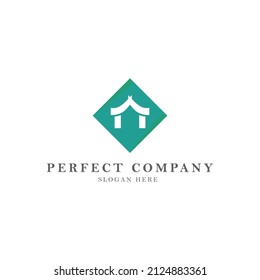 Green hut vector logo concept. Logo for eco-friendly real estate and travel company.