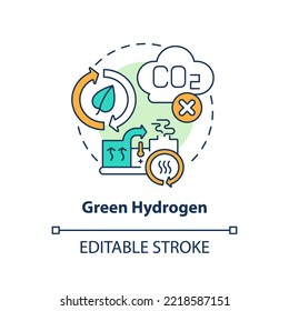 Green Hydrogen Concept Icon. Alternative Fuel Production. Low Carbon Energy Source Abstract Idea Thin Line Illustration. Isolated Outline Drawing. Editable Stroke. Arial, Myriad Pro-Bold Fonts Used