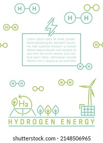 Green hydrogen energy production. Future ecological power plant identity concept. Renewable energy with lower emissions. Vertical print, ad, brochure design. Vector illustration. Poster background