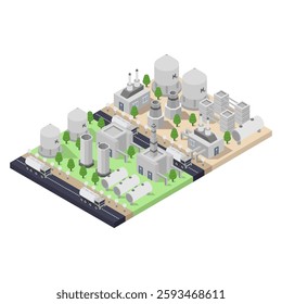 Green hydrogen h2 future energy factory in isometric vector on white background