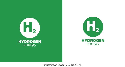 Green Hydrogen H2 Logo Stempel. Erneuerbare Ökoenergie. Erzeugung von grüner Wasserstoffenergie. Erneuerbare Stromquelle. Symbol und Zeichen. Vektorgrafik