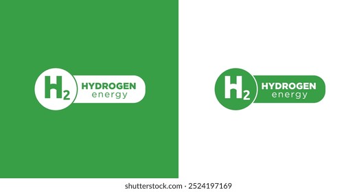 Green Hydrogen H2 logo stamp . Renewable eco energy. Production of green hydrogen energy. Renewable electricity source. Icon and sign. Vector Illustration