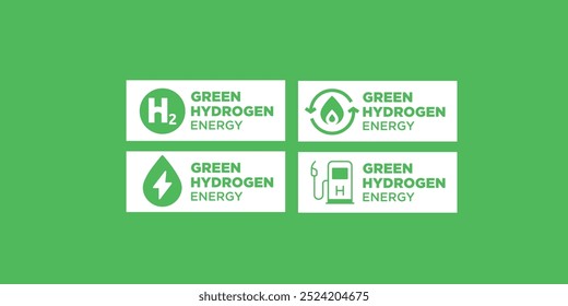 Carimbo do logotipo Green Hydrogen H2 . Energia ecológica renovável. Produção de energia de hidrogênio verde. Fonte de eletricidade renovável. Ícone e sinal. Ilustração de vetor
