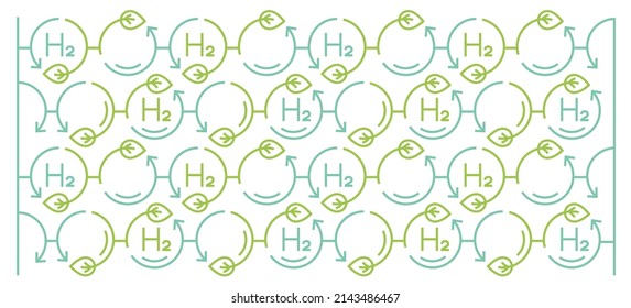 Green Hydrogen Pattern. Future Ecological Power Plant Identity Concept. Renewable Energy With Lower Emissions. Editable Vector Illustration Isolated On A White Background.