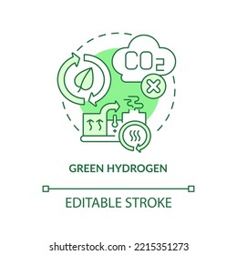 Green hydrogen power concept icon. Alternative fuel production. Eco energy abstract idea thin line illustration. Isolated outline drawing. Editable stroke. Roboto-Medium, Myriad Pro-Bold fonts used