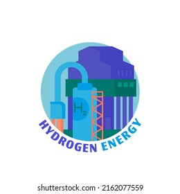 Green hydrogen production. Renewable energy source. H2 fuel plant. Ecological energy with zero emissions. Ecology, global warming concept. Editable vector illustration isolated on a white background.