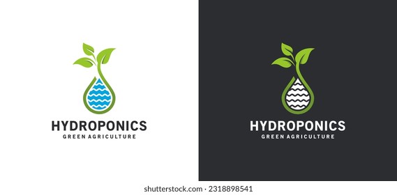 Green hydroponic plant logo design with modern abstract creative water drop icon concept