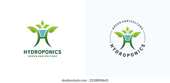 Green hydroponic plant logo design with modern H letter icon concept