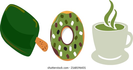 green ice cream and donut and green tea illustration