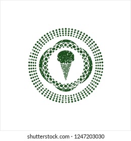 Green ice cream icon inside rubber stamp