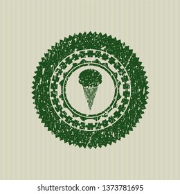 Green ice cream icon inside rubber stamp with grunge texture