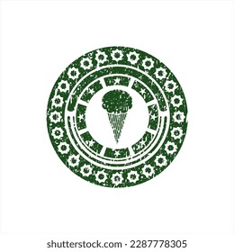 Green ice cream icon inside distressed grunge style stamp. 