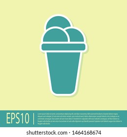 Green Ice cream icon isolated on yellow background. Sweet symbol. Vector Illustration