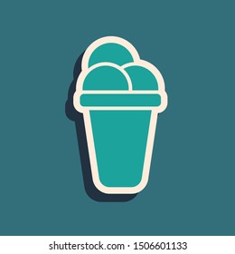 Green Ice cream icon isolated on blue background. Sweet symbol. Long shadow style. Vector Illustration