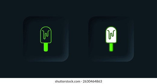 Green Ice cream icon isolated on black background. Sweet symbol. Black square button. Vector