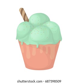 Green ice cream. Isolated ice cream scoops on white background.