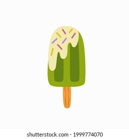 Green ice cream on white background. Vector illustration 