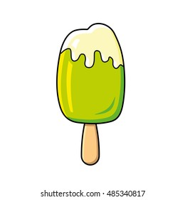 Green ice cream popsicle on a stick.