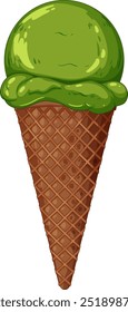 Green ice cream scoop on a waffle cone