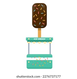 Green ice cream stand isolated. Street food. Flat vector illustration. Popsicle.