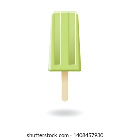 Green ice cream stick or popsicle mockup template. Isolated on white background with shadow. Ready to use for your business. Vector illustration.